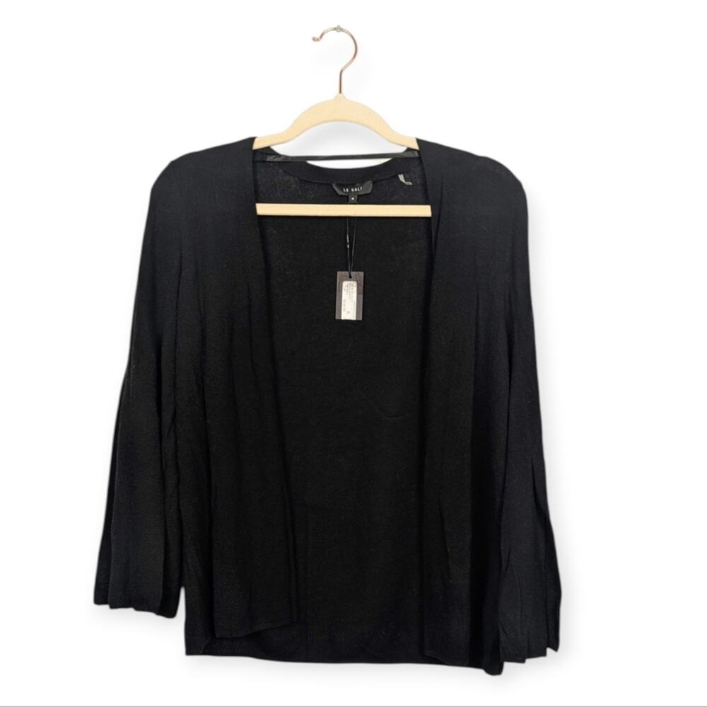 Le Gali Gretchen Cardigan M Black Split Sleeve Sweater Knit Open Front Cozy NWT